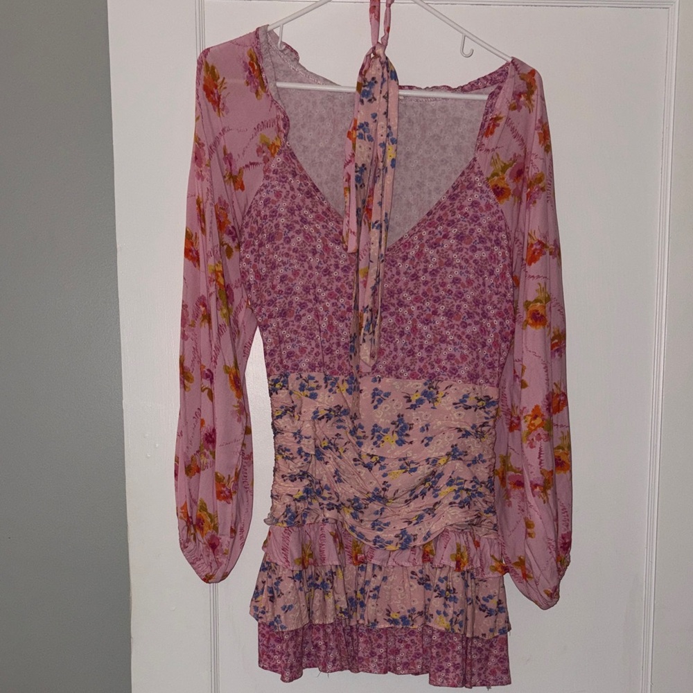 Floral Pink Long Sleeve Dress